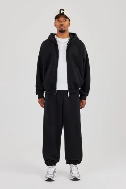 Zip Hoodie & Cuffed Jogger - Black