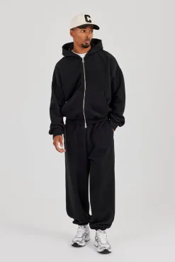 Zip Hoodie & Cuffed Jogger - Black