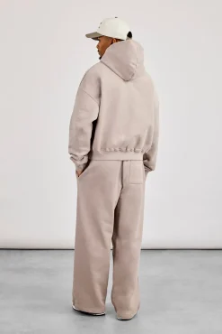 Zip Through Boxy Hoodie & Baggy Fit Jogger - Stone