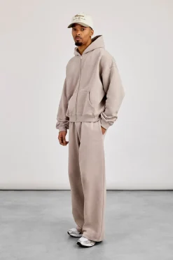 Zip Through Boxy Hoodie & Baggy Fit Jogger - Stone