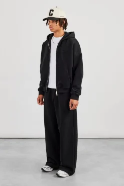 Zip Through Boxy Hoodie & Baggy Fit Jogger - Black