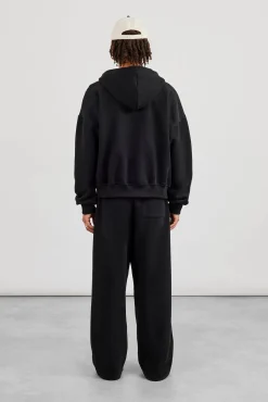 Zip Through Boxy Hoodie & Baggy Fit Jogger - Black