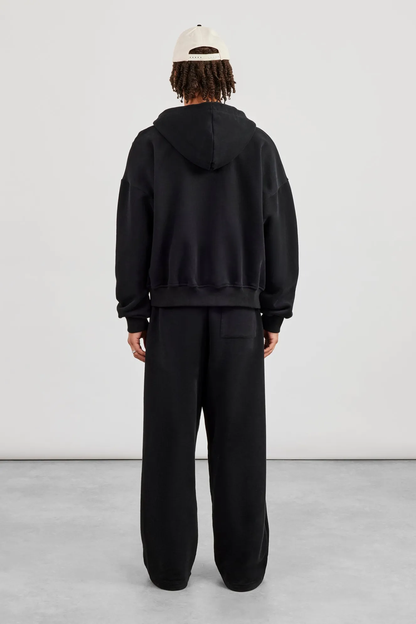 Zip Through Boxy Hoodie & Baggy Fit Jogger - Black