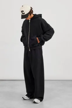 Zip Through Boxy Hoodie & Baggy Fit Jogger - Black
