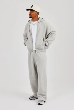 Zip Through Boxy Hoodie & Baggy Fit Jogger - Grey Marl