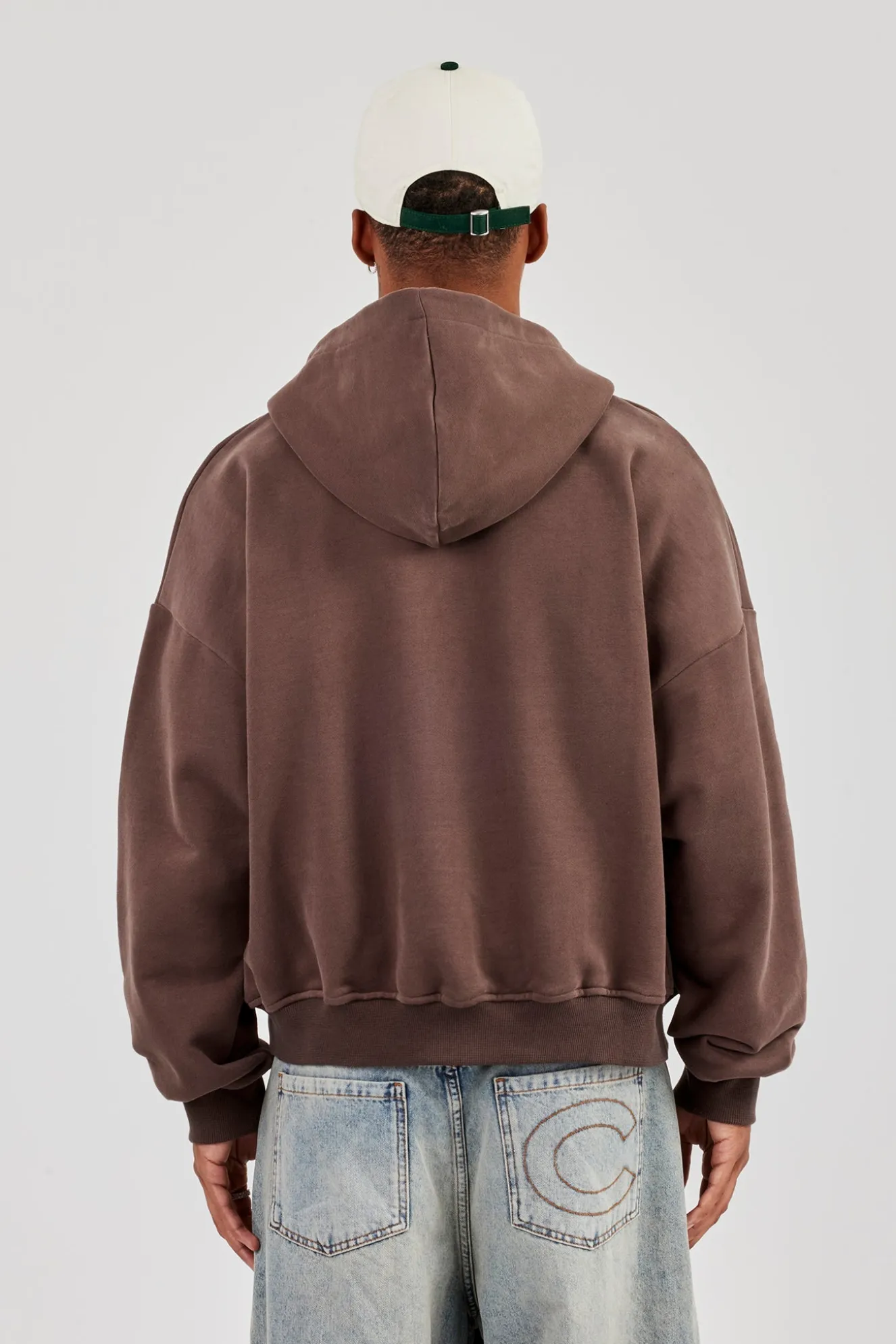 Zip Through Boxy Hoodie - Coffee
