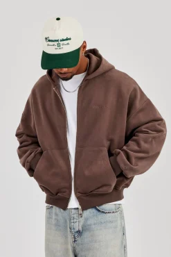 Zip Through Boxy Hoodie - Coffee