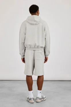 Zip Through Boxy Hoodie & Embroidered Jersey Jort - Grey Marl