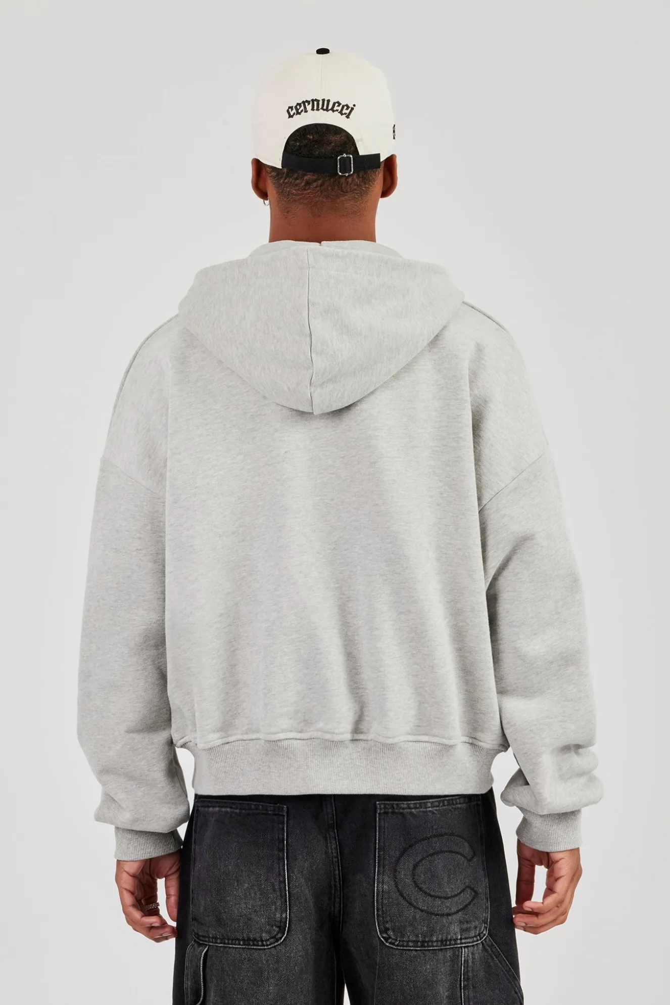 Zip Through Boxy Hoodie - Grey Marl