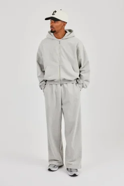 Zip Through Boxy Hoodie - Grey Marl