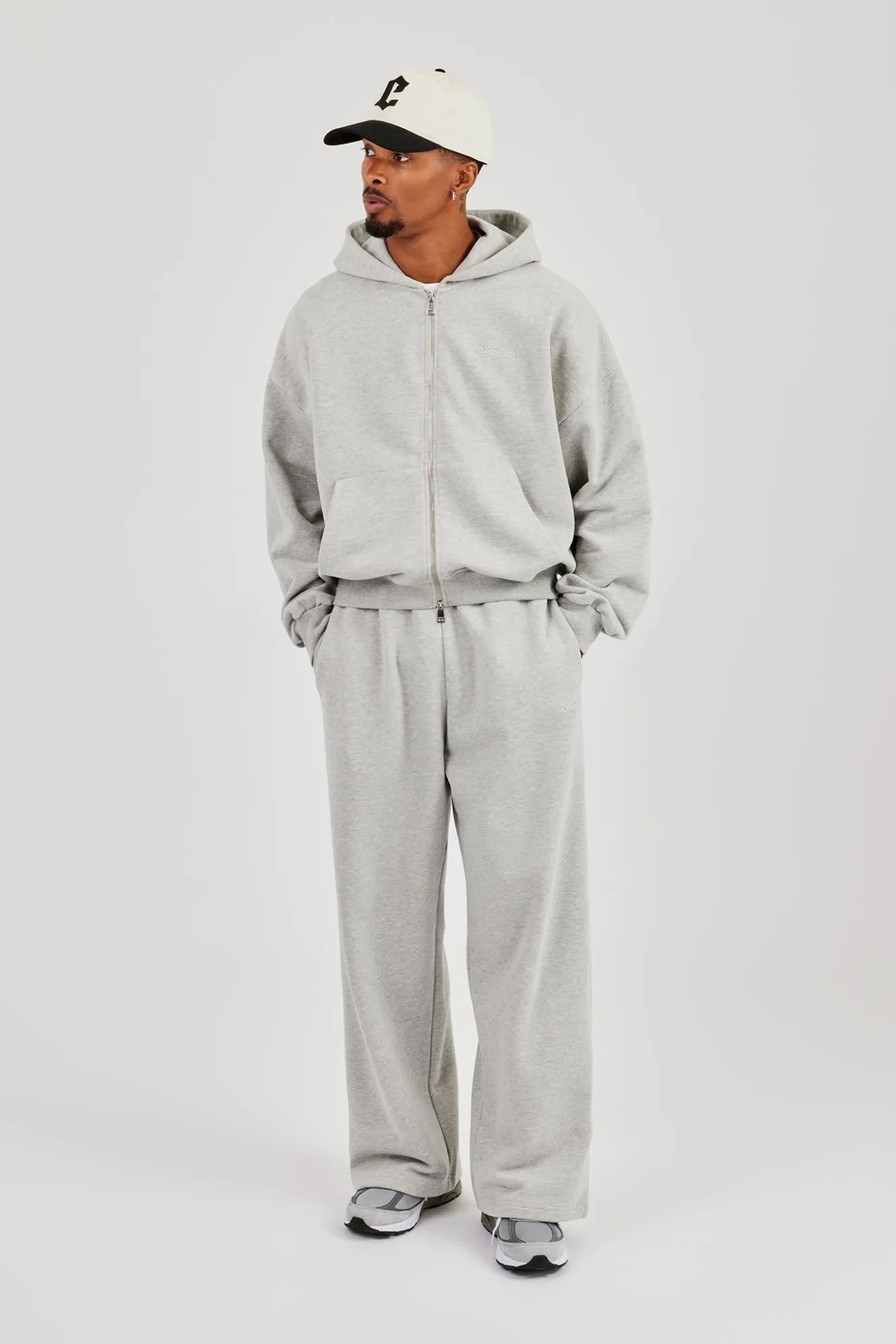 Zip Through Boxy Hoodie - Grey Marl