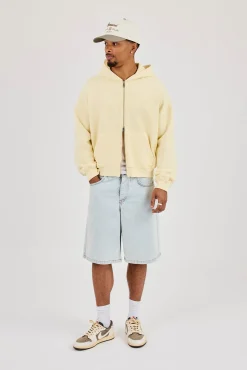 Zip Through Boxy Hoodie - Lemon
