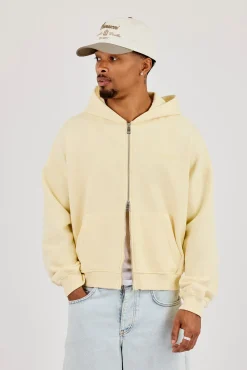 Zip Through Boxy Hoodie - Lemon