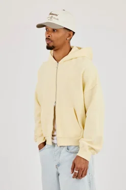 Zip Through Boxy Hoodie - Lemon