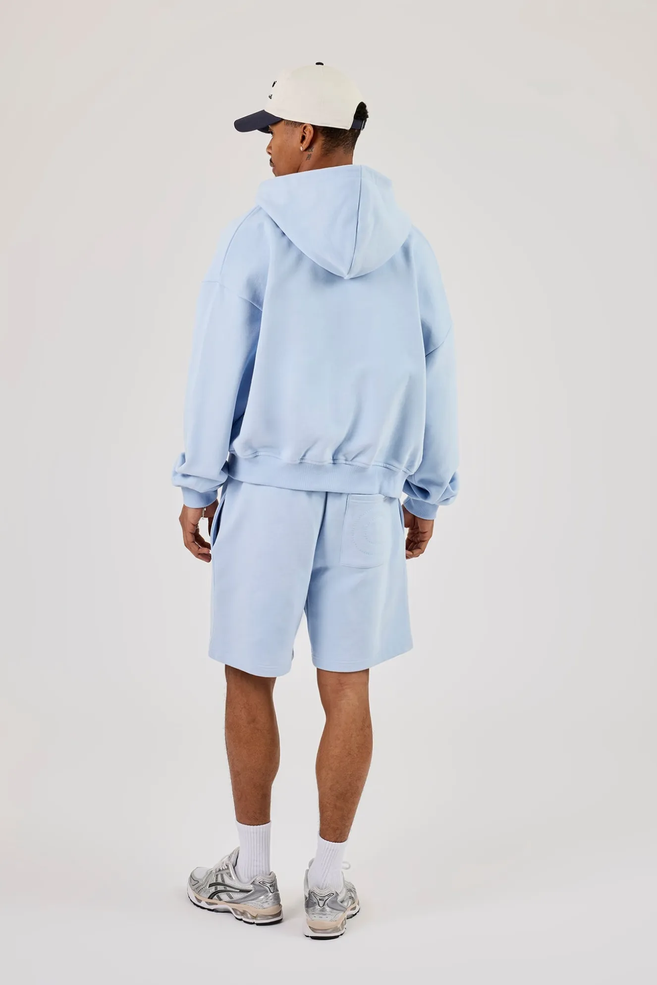 Zip Through Boxy Hoodie & Relaxed Jersey Short - Light Blue