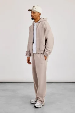 Zip Through Boxy Hoodie & Relaxed Jogger - Stone