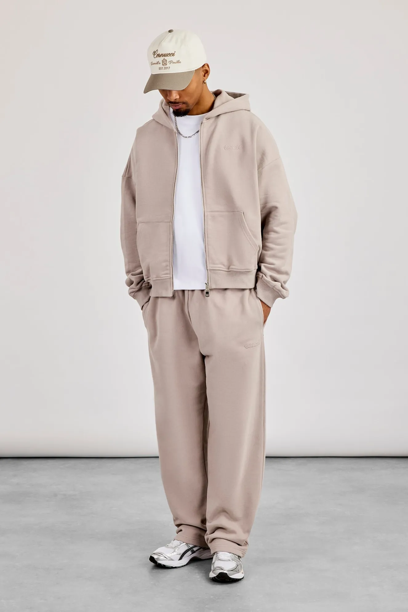 Zip Through Boxy Hoodie & Relaxed Jogger - Stone