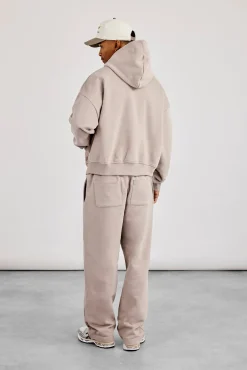 Zip Through Boxy Hoodie & Relaxed Jogger - Stone