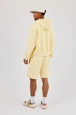 Zip Through Boxy Hoodie & Relaxed Jersey Short - Lemon