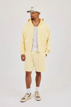 Zip Through Boxy Hoodie & Relaxed Jersey Short - Lemon