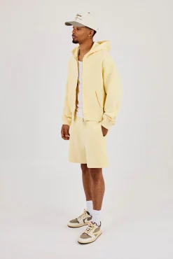 Zip Through Boxy Hoodie & Relaxed Jersey Short - Lemon