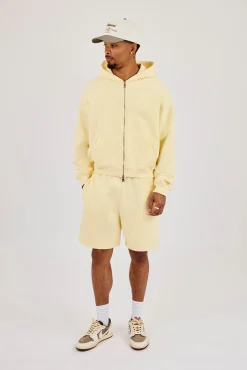 Zip Through Boxy Hoodie & Relaxed Jersey Short - Lemon