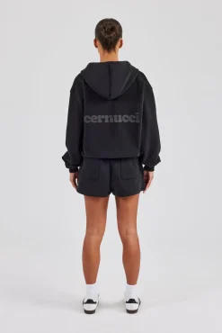 Zip Through Hoodie & Embroidered Short - Black