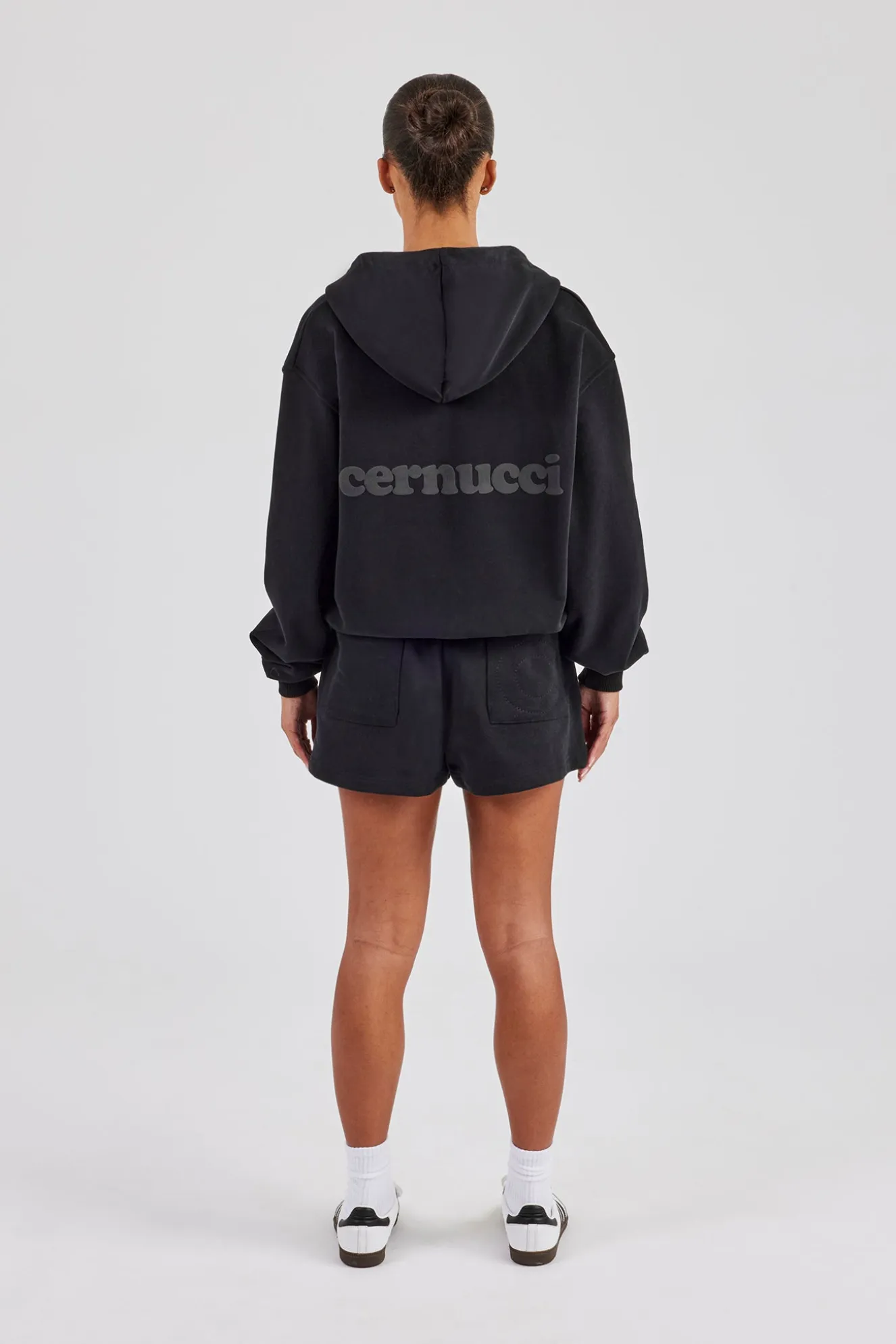 Zip Through Hoodie & Embroidered Short - Black
