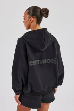 Zip Through Hoodie & Embroidered Short - Black
